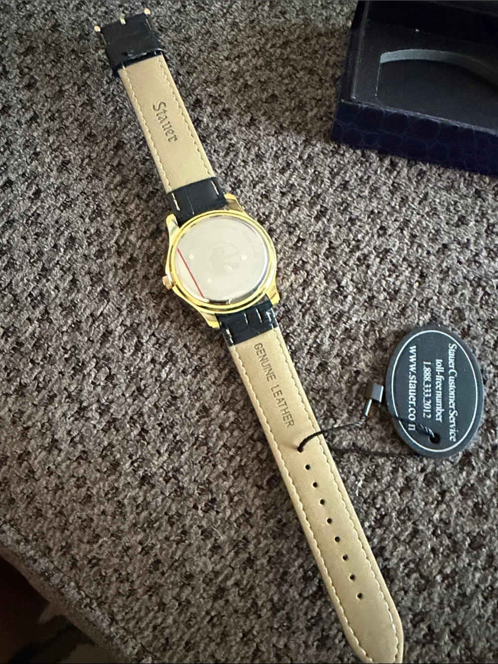 Stauer Men's Gold Case Black Leather Strap Dress Watch